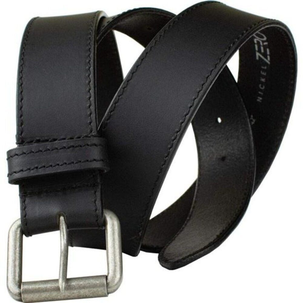 Mens genuine leather belt full grain black belt nickel free buckle casual work